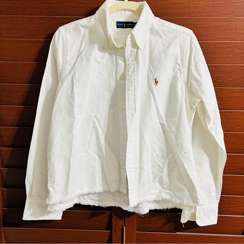 Like New (only wore once) Ralph Lauren White Raw Hem Button-down